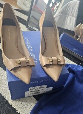 Stuart Weitzman Nude Patent Leather Pointed-Toe Pumps